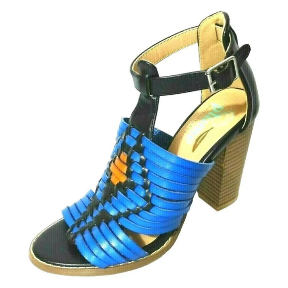 farylrobin Shoes - Plume by FarylRobin Sandals Faux Leather Women Size 6 Southwest BOHO Blue Black